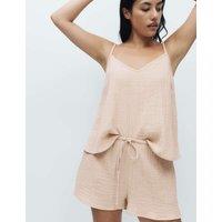 M&S Muslin Cami Shortie Pyjama Set Fawn