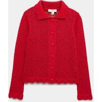 M&S Cotton Blend Crochet-Style Collared Cardigan Chilli
