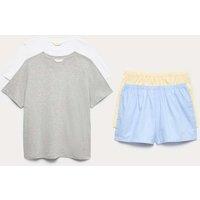 M&S 2 Pack Cotton Rich Jersey Woven Shortie Pyjama Sets Grey Mix