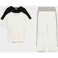 M&S 2 Pack Cotton Rich Jersey Printed Pyjama Sets Ivory Mix