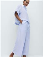 M&S Pure Cotton Striped Cropped Pyjama Bottoms Blue Mix