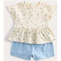 M&S 2 Piece Pure Cotton Jersey Ditsy Floral Top & Shorts (0-5 Yrs) Blue Mix
