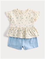2 Piece Pure Cotton Jersey Ditsy Floral Top & Shorts (0-5 Yrs)