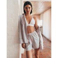 M&S Pure Cotton Poplin Striped Pyjama Shorts Blossom