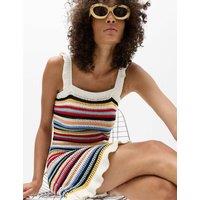 M&S Cotton Rich Striped Knitted Mini Dress Multi