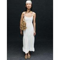 M&S Cotton Blend Ruffle Midaxi Knitted Dress Soft White