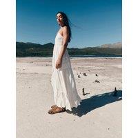 M&S Cotton Blend Ruffle Midaxi Knitted Dress Soft White