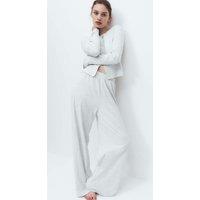 M&S Cotton Rich Ribbed Wide Leg Pyjama Bottoms Grey Marl