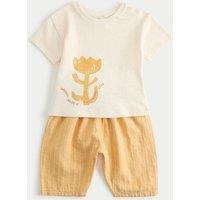 M&S Graphic Tee & Striped Trousers (0-5 Yrs) Yellow