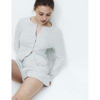 M&S Cotton Rich Ribbed Button Down Pyjama Top Grey Marl