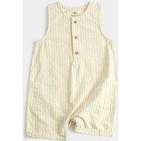 M&S Cotton Rich Seersucker Striped Romper (0-3 Yrs) Green Mix