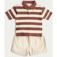 M&S Striped Knit Top & Shorts Outfit (0-5 Yrs) Brown