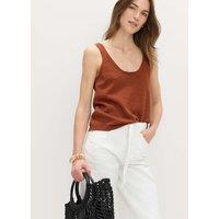 M&S Cotton Blend Textured Scoop Neck Knitted Vest Brandy