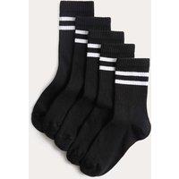 M&S 5 Pack Cotton Rich Striped Sports Socks (6 Small-7 Large) Black