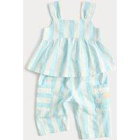 M&S 2 Piece Pure Cotton Striped Top & Trousers (0-5 Yrs) Blue Mix