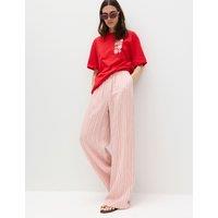 M&S Lyocell Rich Drawstring Wide Leg Trousers Pink Mix