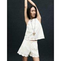 M&S Denim Broderie Pull On High Waisted Shorts Soft White