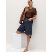 M&S Denim High Waisted Jorts with Linen Indigo Mix