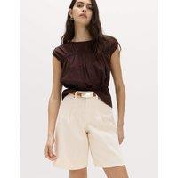 M&S Denim Pleat Front Wide Shorts Ecru