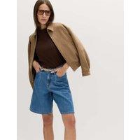 M&S Denim Pleat Front Wide Shorts Medium Indigo