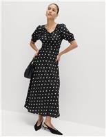 M&S Ruched Midi Tea Dress Black Mix