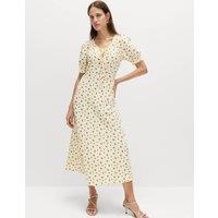 M&S Ruched Midi Tea Dress Yellow Mix