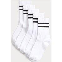 M&S 5 Pack Cotton Rich Striped Sports Socks (6 Small-7 Large) White
