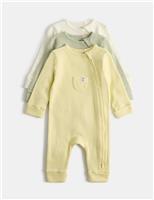 M&S 3 Pack Pure Cotton Waffle Sleepsuits (6lbs 3oz-3 Yrs) Yellow