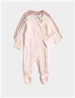 M&S 3 Pack Cotton Rich Sleepsuits (6lbs-3 Yrs) Pink