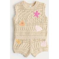 M&S 2 Piece Pure Cotton Seashell Crochet Outfit (0-5 Yrs) Cream