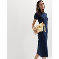 M&S Cotton Rich Ribbed Midi Column Dress Navy