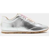 M&S Leather Metallic Double Lace Trainers Silver
