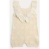 M&S Pure Cotton Knitted Romper (0-3 Yrs) Cream