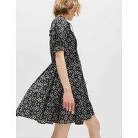M&S Cotton Rich Printed Mini Waisted Dress Black Mix