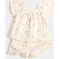 M&S 2 Piece Blouse & Shorts Outfit (0-5 Yrs) Cream