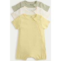 M&S 3 Pack Pure Cotton Waffle Rompers (7lbs-3 Yrs) Yellow