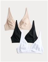 M&S 3 Pack Cotton Rich Non Wired Plunge Bras (A-E) Oatmeal Mix