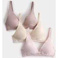 M&S 3 Pack Cotton Rich Non Wired Plunge Bras A-E Oatmeal Mix