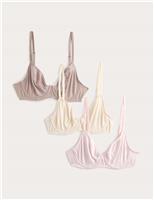 M&S 3 Pack Cotton Rich Wired Full Cup Bras (A-E) Oatmeal Mix