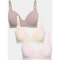 M&S 3 Pack Cotton Rich Wired Full Cup Bras A-E Oatmeal Mix