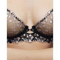 Rosie Flora Mesh Embroidered Wired Plunge Bra (A-E) Black Mix