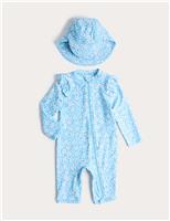 2 Piece Daisy All In One Swimsuit and Hat (0-5 Yrs)