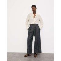Autograph Linen Rich Cuffed Wide Leg Trousers Denim