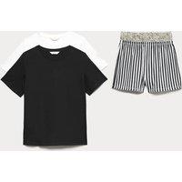 M&S 2 Pack Pure Cotton Shortie Pyjama Sets Black Mix
