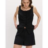 M&S Lyocell Rich Tailored Shorts with Linen Black