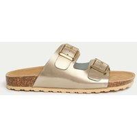 M&S Leather Metallic Buckle Footbed Mules Metallic