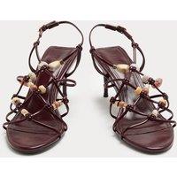 M&S Beaded Strappy Stiletto Sandals Burgundy