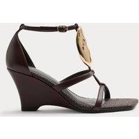 M&S Gold Trim Detail Strappy Wedge Sandals Dark Brown