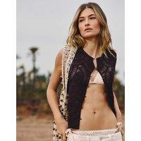 Per Una Open Knit Crochet Waistcoat Dark Grape