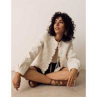 Per Una Scallop Tie Front Quilted Jacket Ecru Mix